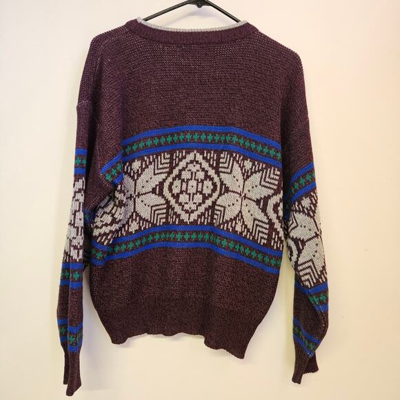 Anchor Blue Maroon Fair Isle Knit Sweater Size M Men's Winter Nordic Grandpacore - Picture 2 of 9